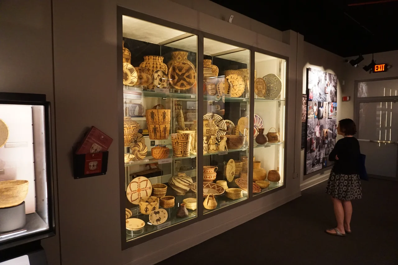 The Window of Baskets display in the Woven Through Time: American Treasures of Native Basketry and Fiber Art exhibit at the Arizona State Museum on the campus of the University of Arizona in Tucson, Arizona (United States).