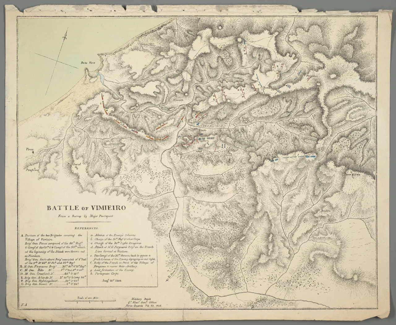 1 Kt. : teilw. kolor. (46 x 37 cm) ; Koordinaten	W 9°21'57"-W 9°15'17"/N 39°12'32"-N 39°08'00" ; Maßstab in graph. Form (Mile). - Titel und Maßstab unten links. - Mit Truppenstellungen. - Erl. der Truppenstellungen unten links. - Abkürzung unten links: T. A. - Mit Bergschraffen. - Titel und Erl. in engl.