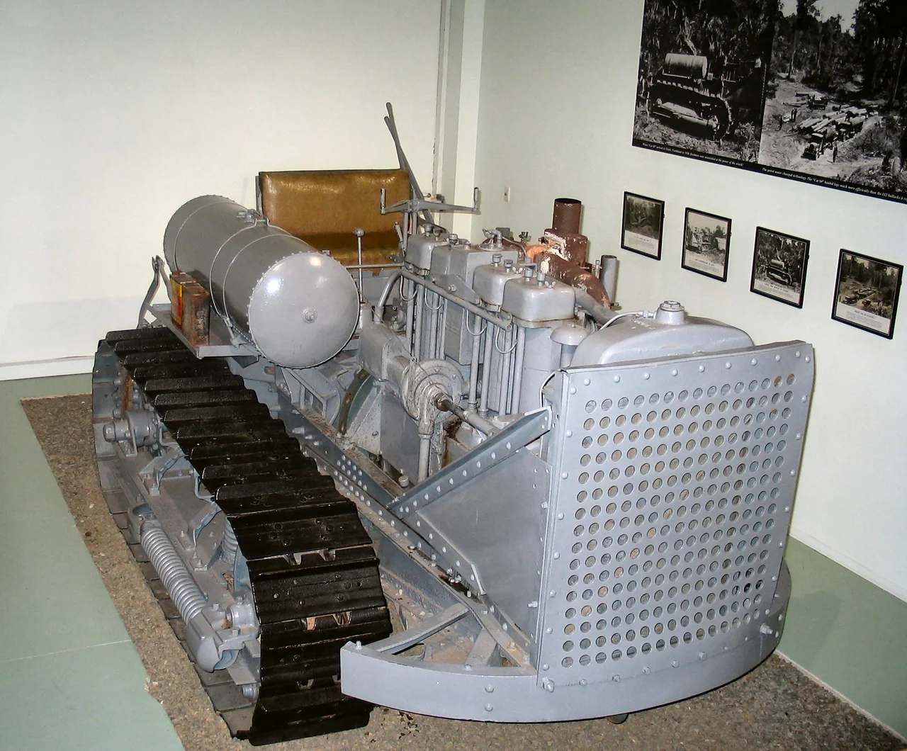 1929 Caterpillar Sixty on display in the Kauri Museum, Matakohe, Northland, New Zealand. This 60 horsepower crawler tractor, one of five imported into New Zealand in 1930 for hauling logs, replaced eight bullock teams (112 animals).