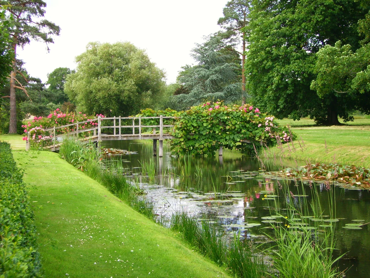 Hever Castle, bridge over long lake, Kent, England 2007