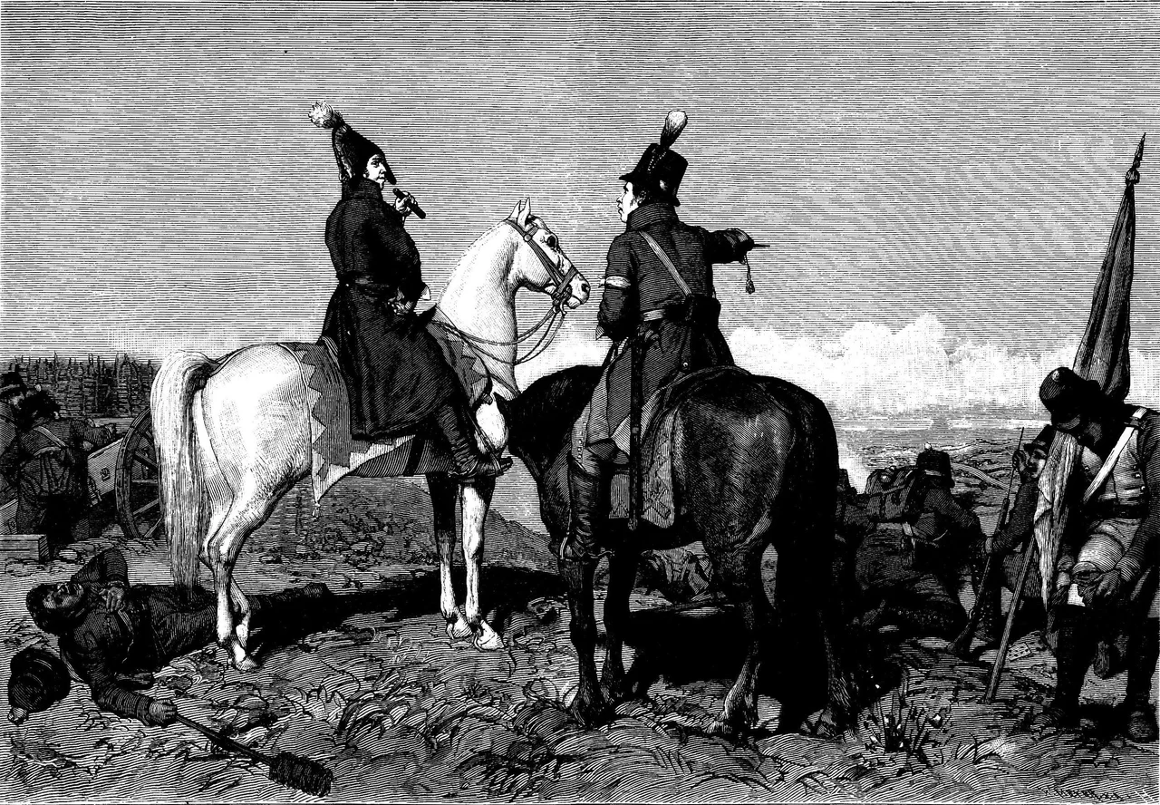 Johan August Sandels commanding his Swedish troops against the attacking Russians, at the Battle of Koljonvirta (1808), during the Finnish War.